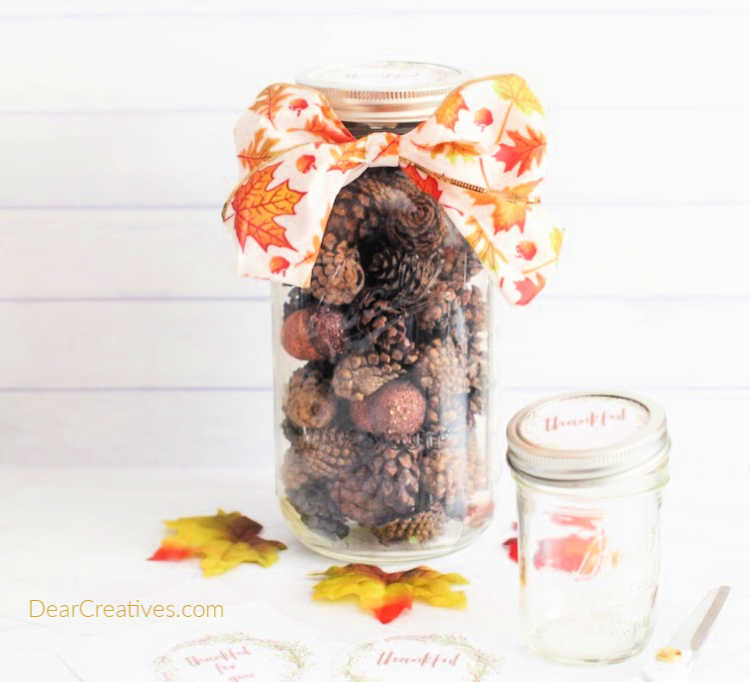 Mason Jar Craft For Fall With Free Printables “Thankful”