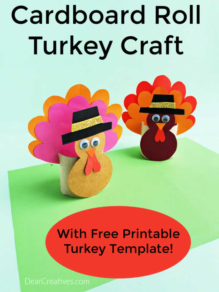 Toilet Paper Roll Turkey Craft - this is a fun and easy turkey craft for kids. Print the turkey template and follow the step by step instructions. DearCreatives.com 
