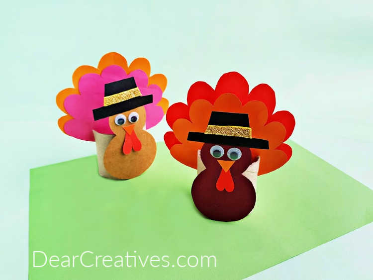 Turkey Crafts For Kids - Toilet Paper Roll Turkey Craft -This comes with a free turkey template and step by step instructions. DearCreatives.com