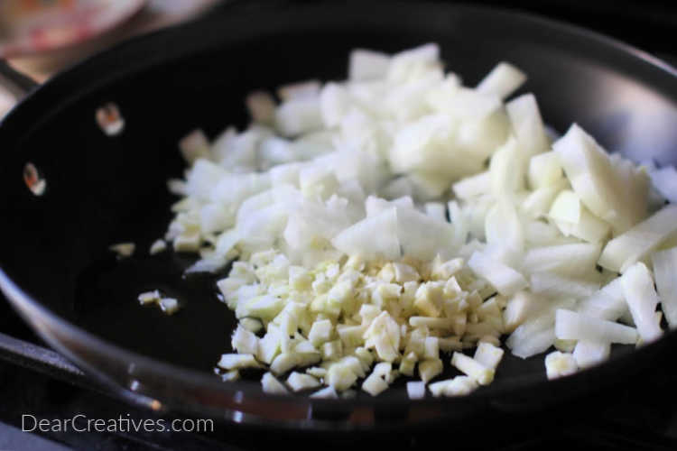 sauteing onions and garlic for making homemade chili recipe DearCreatives.com