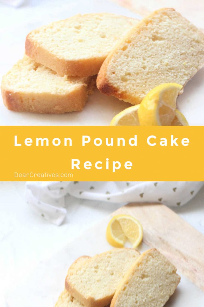 Lemon Pound Cake Recipe - Moist, delicious, bright flavored lemon loaf. Enjoy this recipe anytime of year when you are craving lemon bread. DearCreatives.com