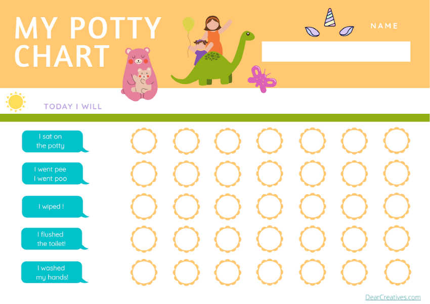 Potty Training Chart - potty training chart printable for a boy or girl. Free printables DearCreatives.com