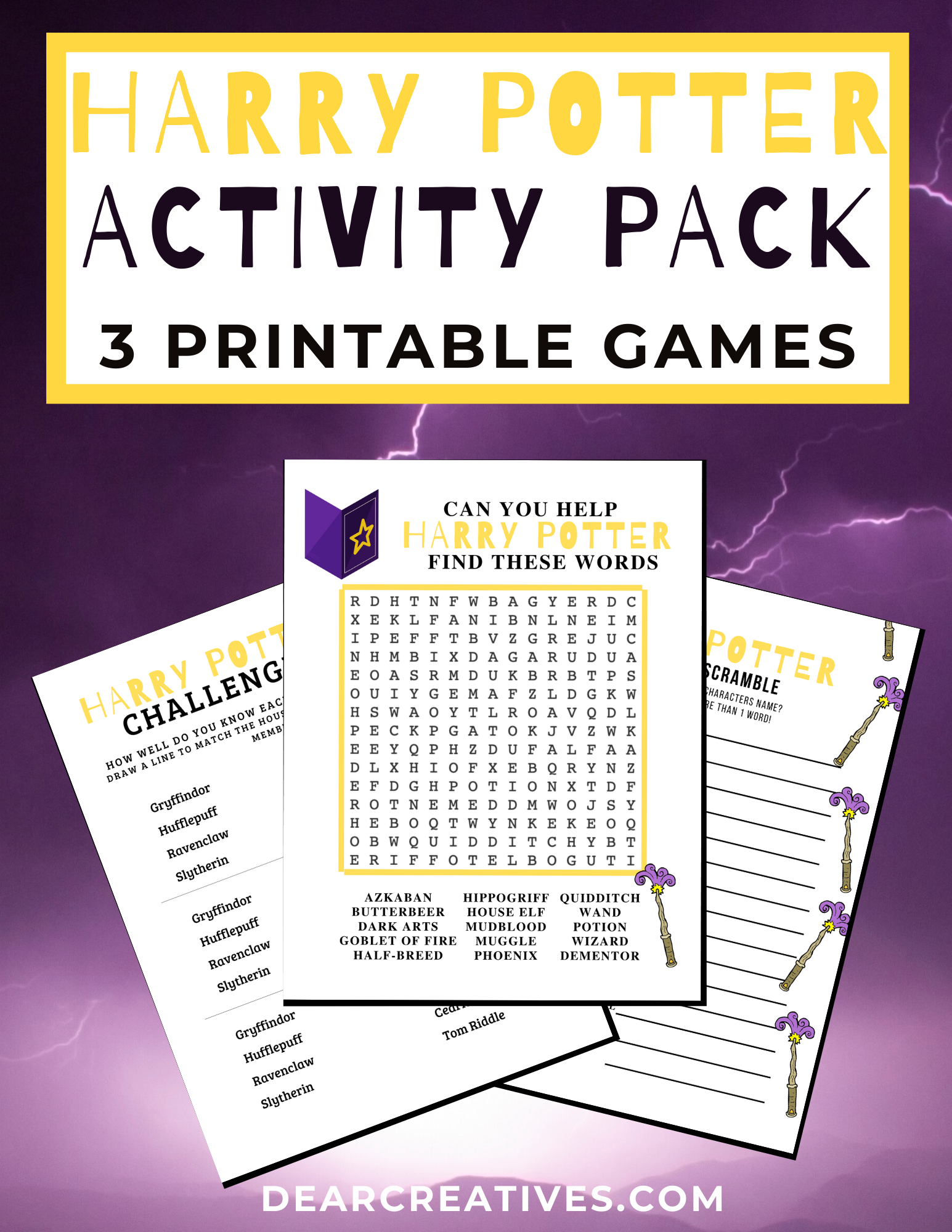 Harry Potter Printables - Word Scramble - Character Scramble these fun Harry Potter activities come with the answer key and are in a free printable Activity Pack -Grab them, print and have fun! DearCreatives.com
