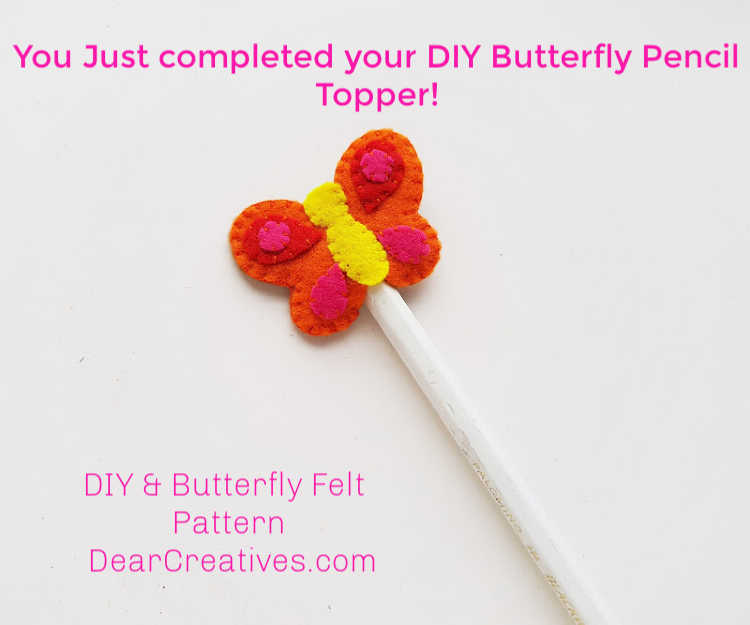 Butterfly Craft - Pencil Topper - Felt Craft - Instructions step (7) Placing the pencil topper onto the pencil. DearCreatives.com