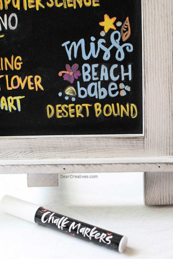 Close up of the chalkboard art and a chalk pen. DIY and instructions at DearCreatives.com