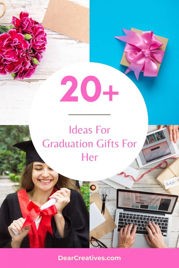 Ideas For Graduation Gifts For Her! A gift list of graduation gifts for her. Cute, useful, affordable gifts to give your graduate. DearCreatives.com