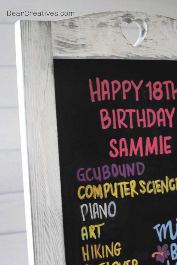 Sign close up at an angle - birthday, graduation chalkboard art easy way to make chalkboard signs and chalkboard art. DearCreatives.com