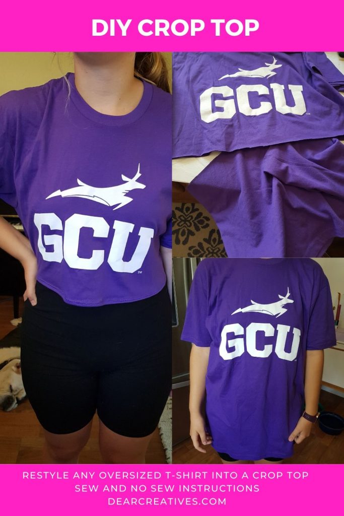 DIY Crop Top - Style Any Oversized T-Shirt Into a Crop Top Sew and No-Sew Instructions and How-To. DearCreatives.com