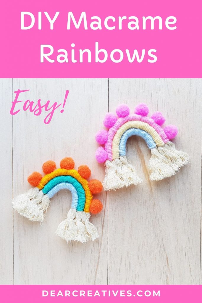 Easy! Beginner Craft - DIY Macrame Rainbows - Made with rope, yarn and optional pom poms. DearCreatives.com