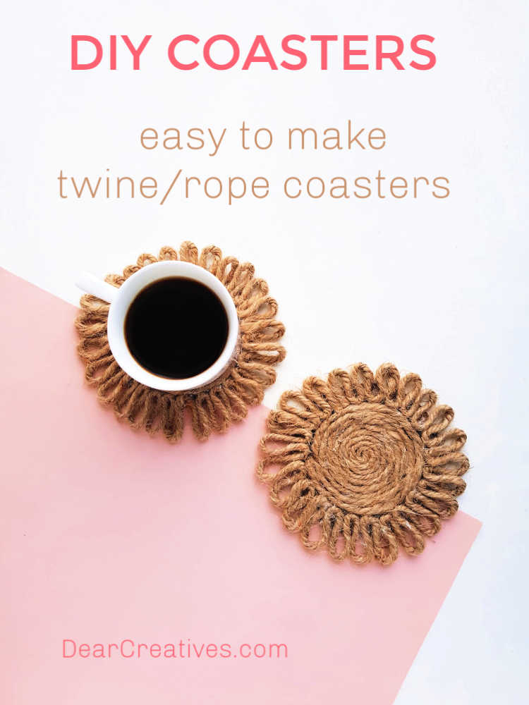 DIY Coasters - Easy To Make - These coasters can be made with twine or rope. Full instructions - DearCreatives.com