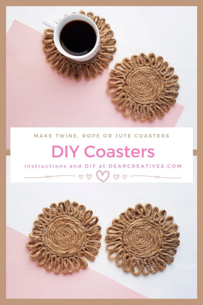 DIY Coasters- Twine, Rope or Jute grab the instructions and make this easy DIY home decor craft - DearCreatives.com