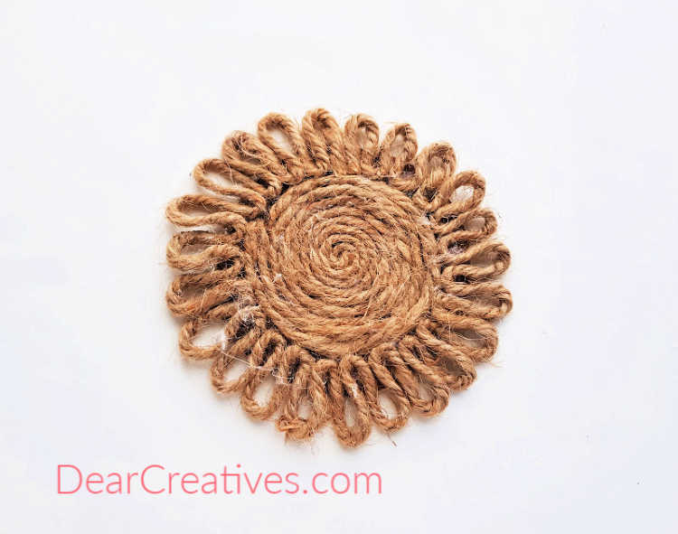 Step 7 of the do it yourself - Coaster made of twine_rope in the shape of a flower. How-to at DearCreatives.com