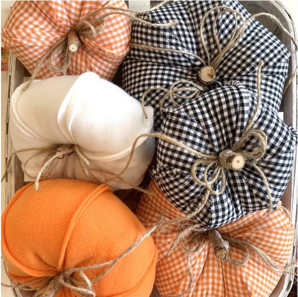 rustic fabric pumpkins in 9 different designs - faux pumpkins made of fabric