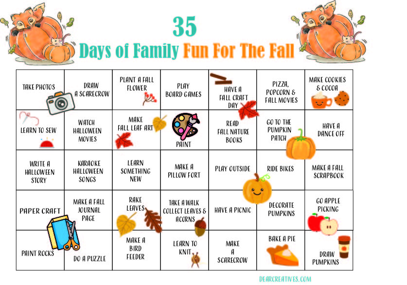 Fall Activity Calendar - Fun Things To Do-DearCreatives