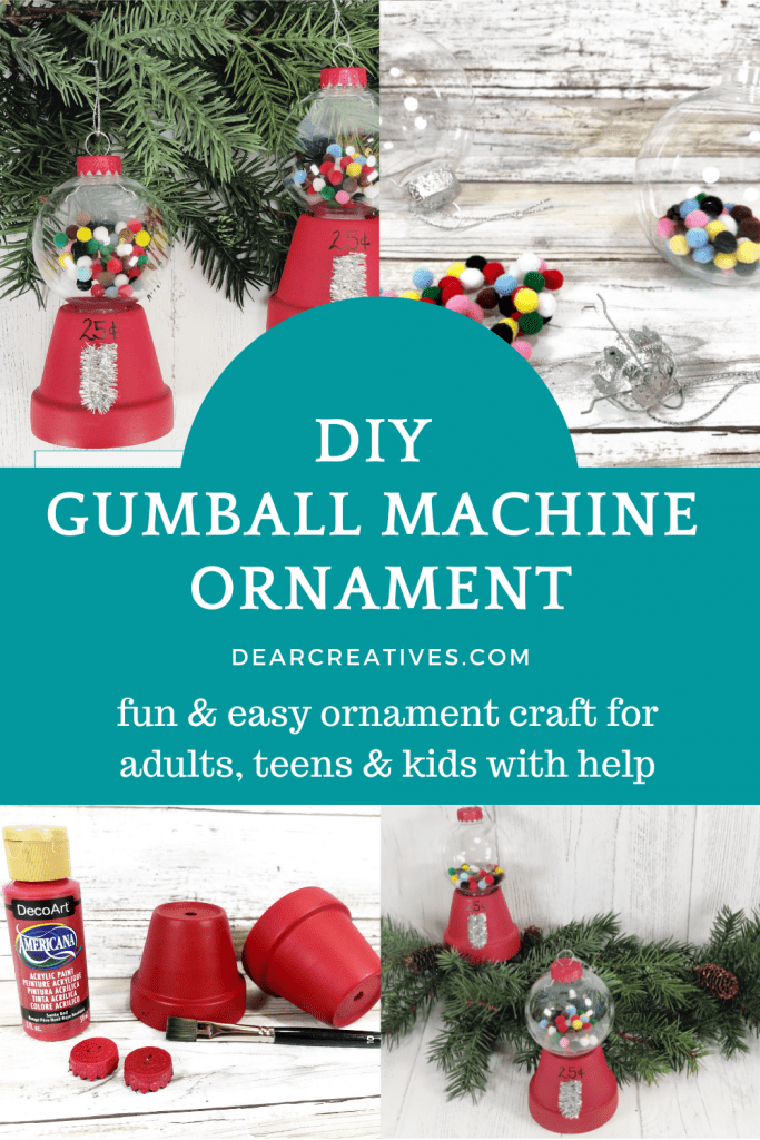 DIY Gumball Machine Ornament - fun and easy ornament craft for adults, teens and kids with help. DearCreatives.com (