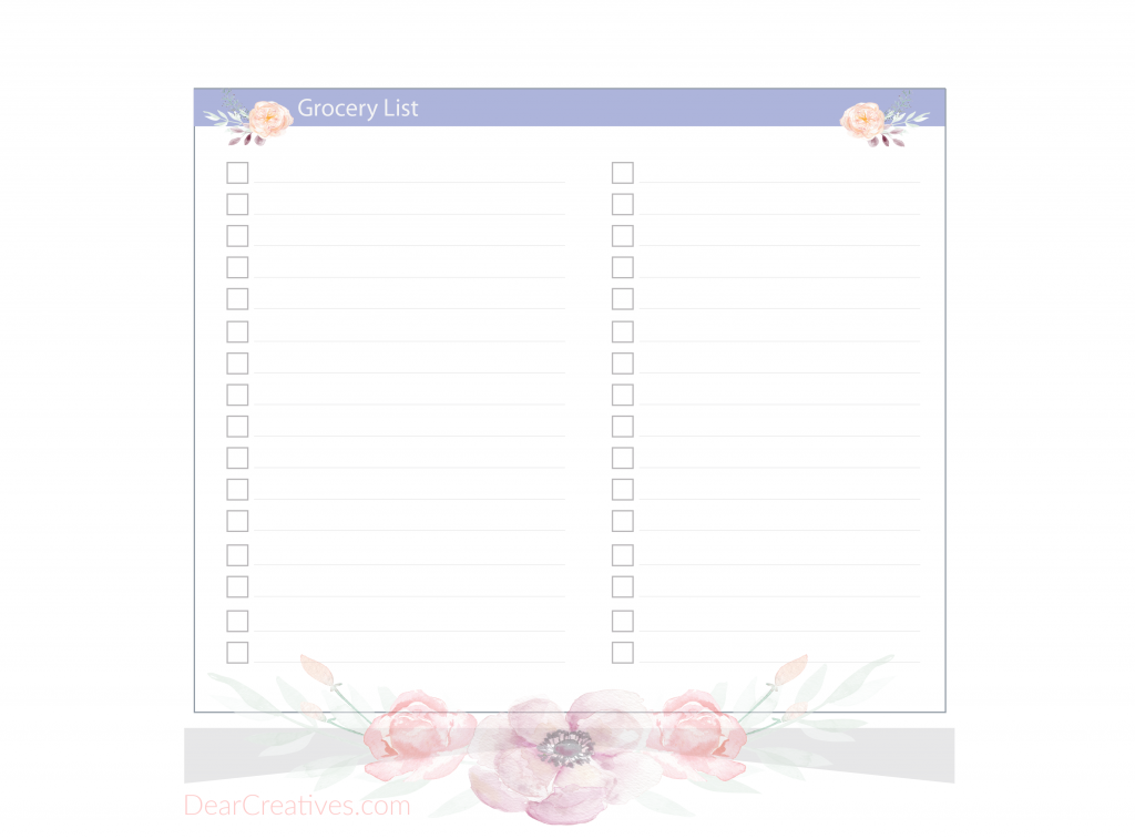 Free Printable Grocery List - DearCreatives.com