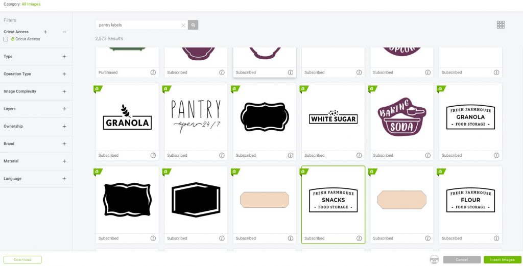 Pantry Labels in Cricut Design Space