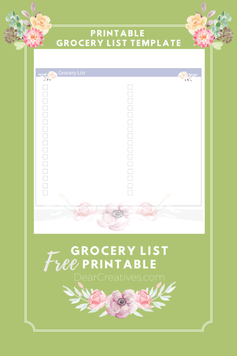 Printable Grocery List - Printable Grocery List Template Dear Creatives