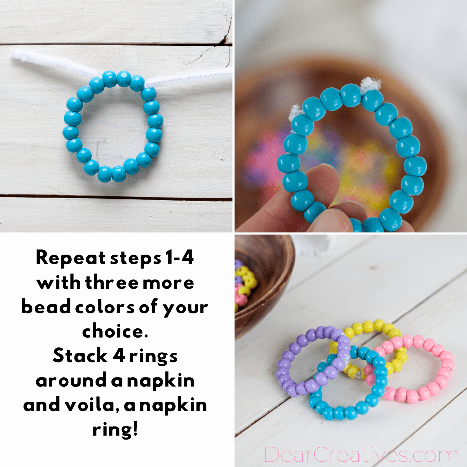 DIY Napkin Rings - How to make bead napkin rings. Instructions part 2 second set of steps for making napkin rings. - DIY at DearCreatives.com