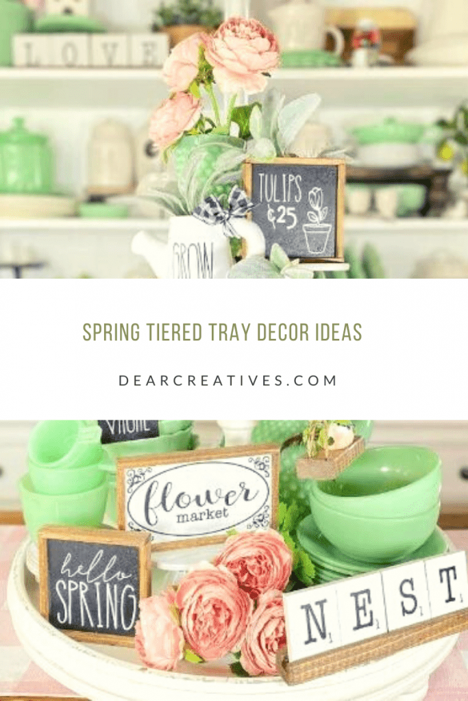 Spring tiered Tray Decor Ideas - ideas for spring decorating - DearCreatives.com