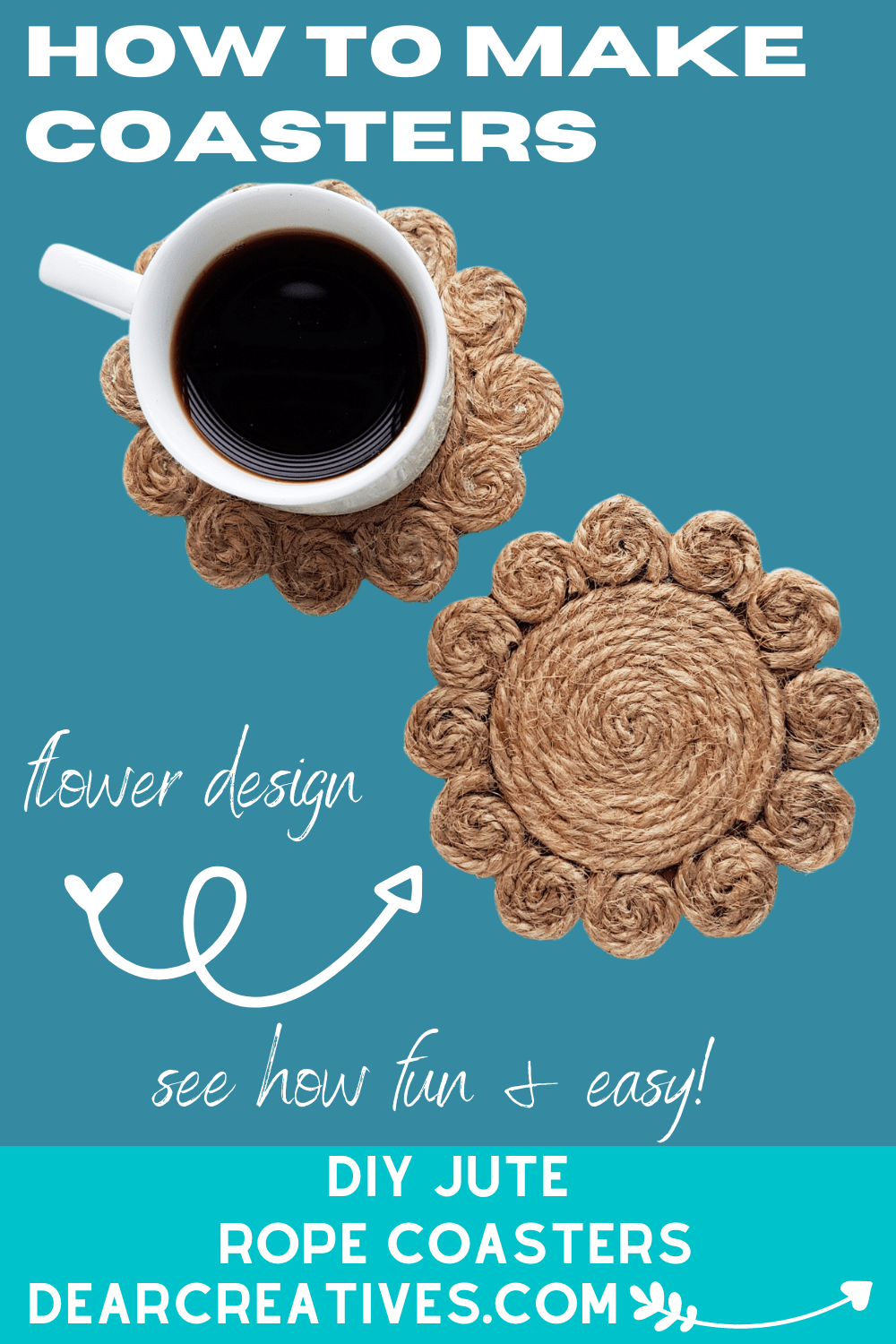 How To Make Coasters - DIY Jute Rope Coasters - Flower Design for Rope Coasters - DearCreatives.com
