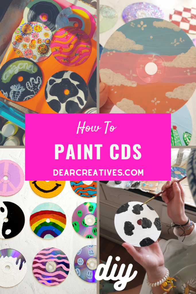 How To Paint CDs - DIY for kids, teens and adults - Made with acrylic paints, CDs, and paintbrushes... - DearCreatives.com