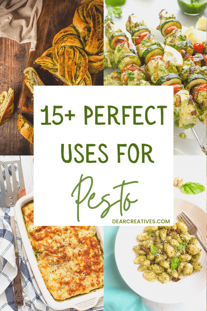 15+ Perfect uses for pesto! Try any of these recipes using pesto for your next dinner. List of recipes with pesto at DearCreatives.com