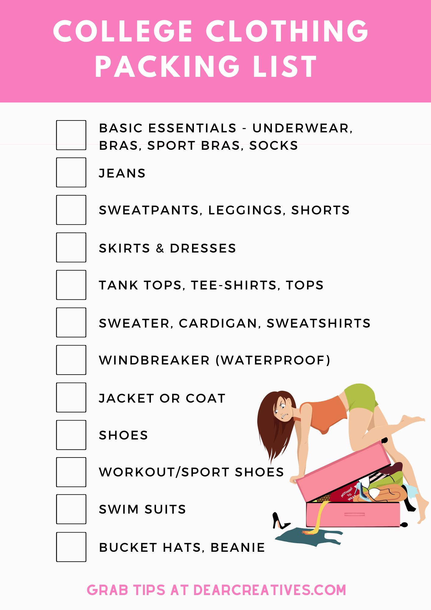 College Clothes Packing List + Printable Packing List & Tips Dear Creatives
