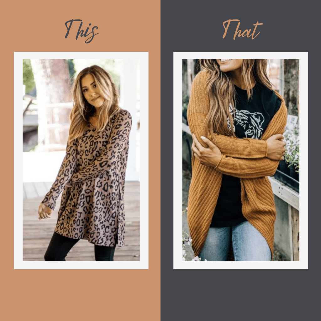 Wear a tunic for fall . Or cardigan for fall. This or that ideas for what to wear this fall. (fall outfits for women) DearCreatives.com