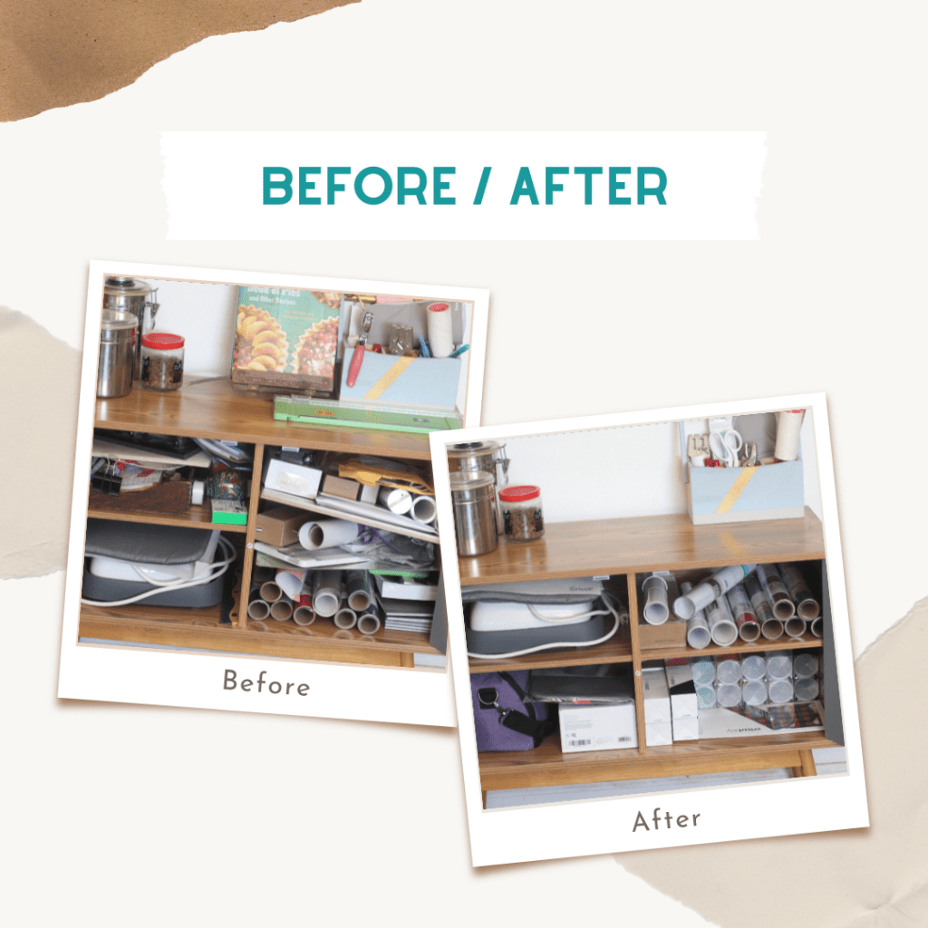 Craft Room Organization Ideas Before - After craft room organization. Cricut Supplies in a cabinet ... Find out more DearCreatives.com