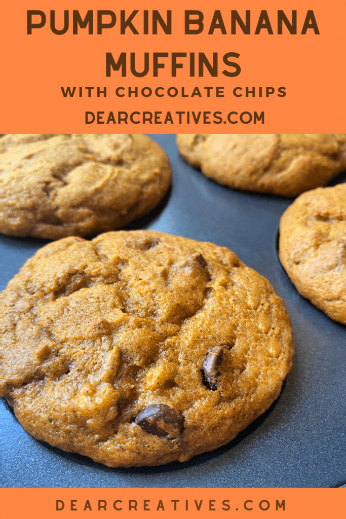 Pumpkin Banana Muffins - This pumpkin banana muffins recipe is easy to make and bake. The muffins are moist, delicious, and include chocolate chips. Grab the baking recipe at DearCreatives.com