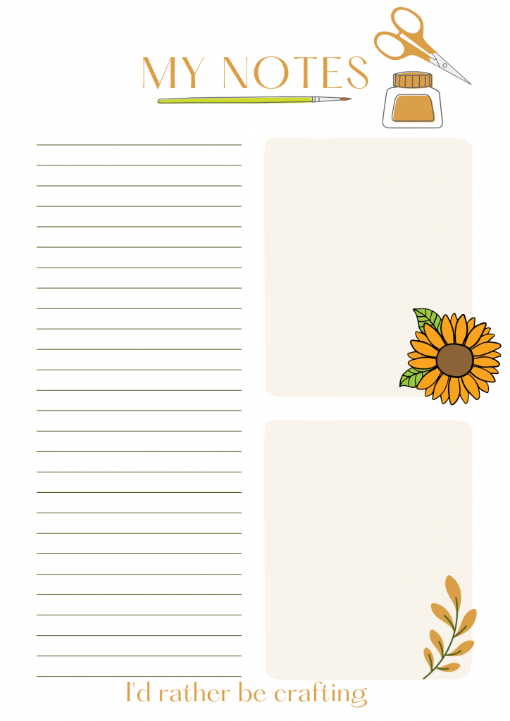 Craft Planner - Page for notes and supply list -I'd rather be crafting- For Personal Use Only - © 2021 DearCreatives.com