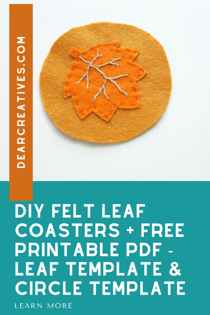 DIY Felt Leaf Coasters - Make felt coasters for fall with this free leaf pattern and circle pattern. Full instructions and template with designs at DearCreatives.com