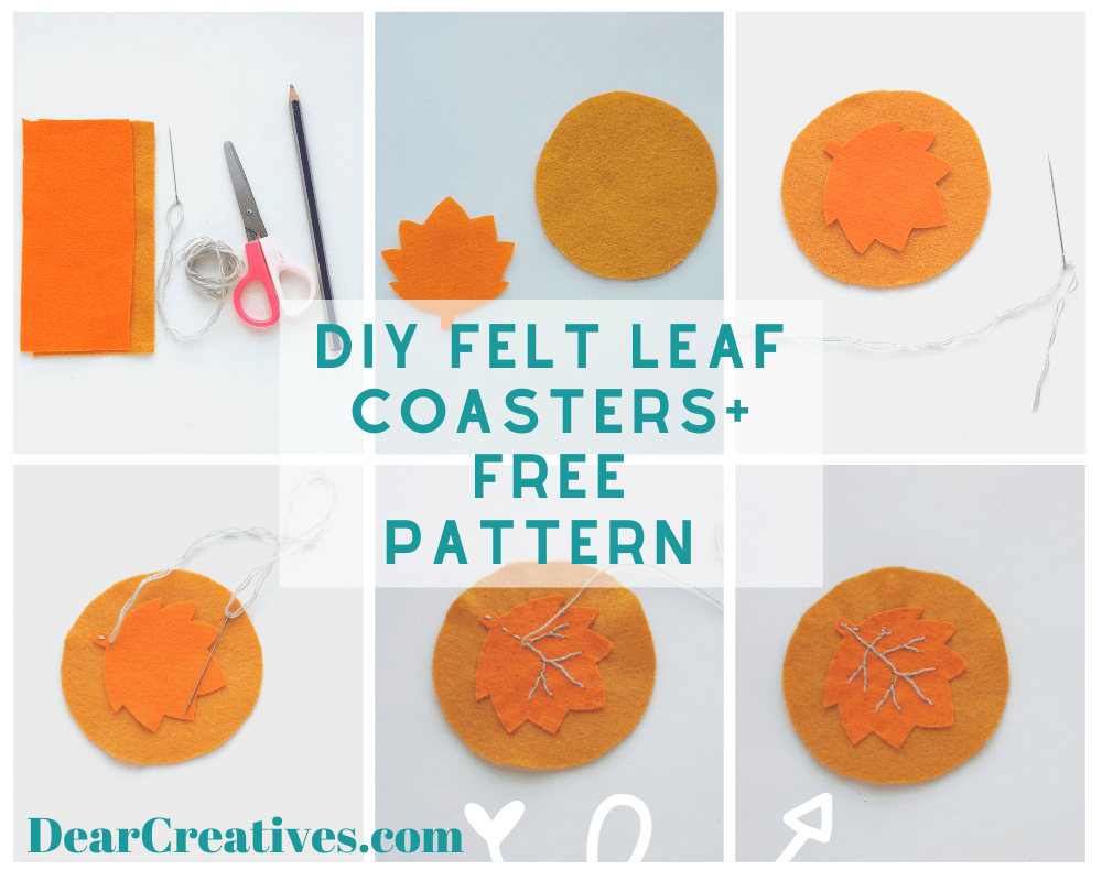 How To Make Felt Leaf Coasters - Includes leaf template and circle template. Grab this felt leaf pattern with step by step instructions at DearCreatives.com