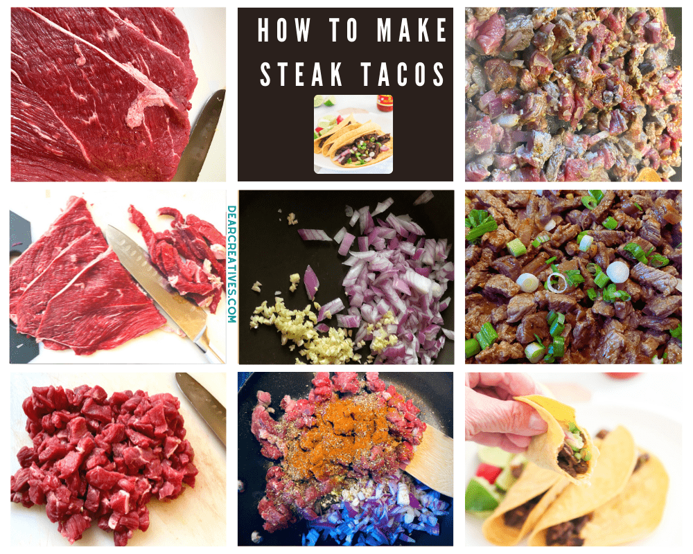 How To Cook Steak Tacos - Recipe With Step by step images. Print the recipe at DearCreatives.com