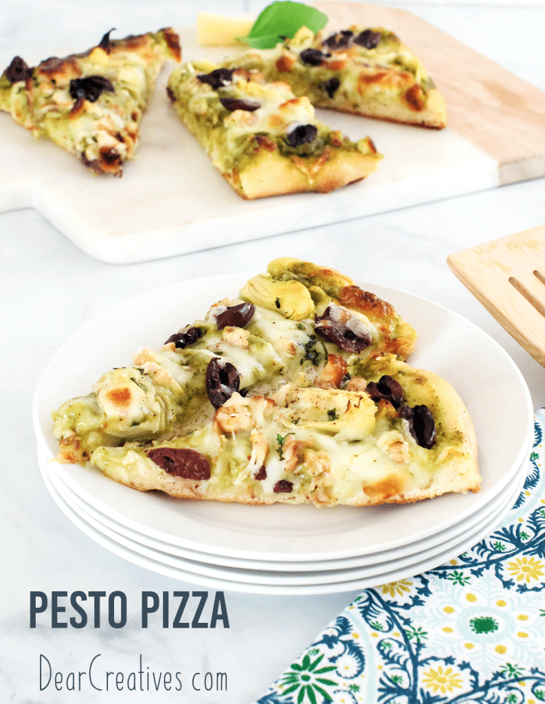 Pesto Pizza - An easy pesto pizza recipe you can make at home that tastes like gourmet pesto pizza! Grab the recipe at © DearCreatives.com
