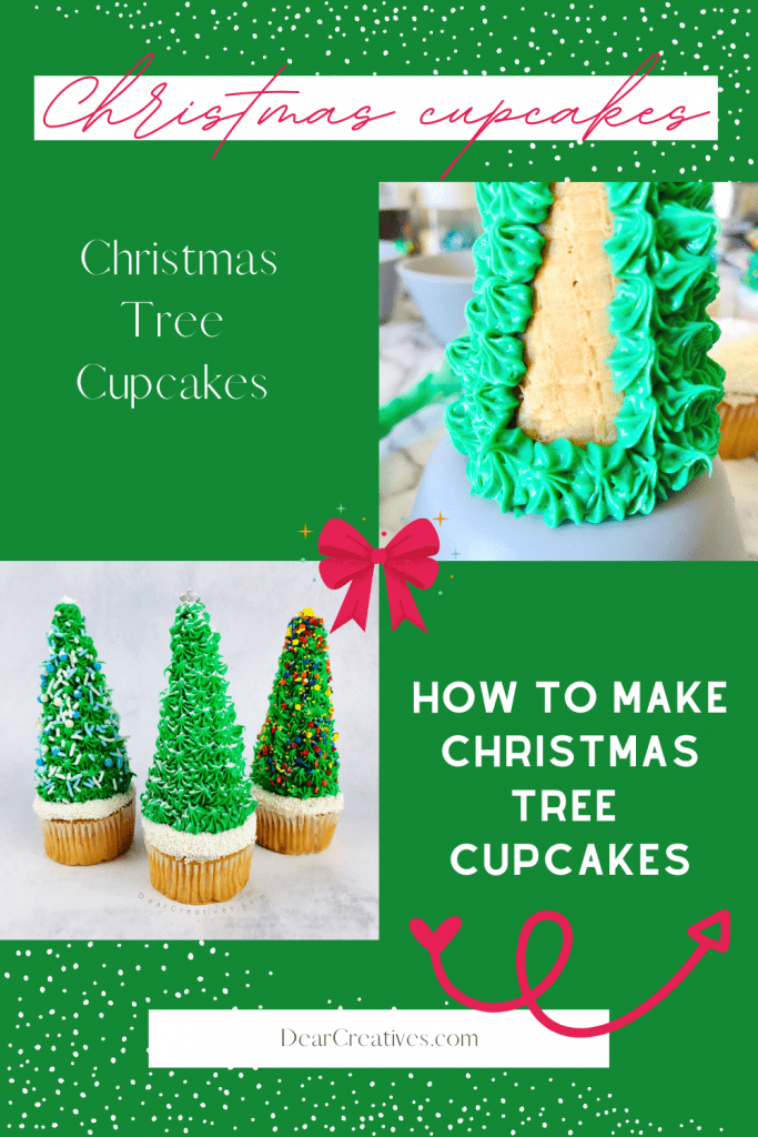 Christmas Tree Cupcakes - decorated cupcakes using ice cream cones and frosting that look like Christmas trees. DearCreatives.com.