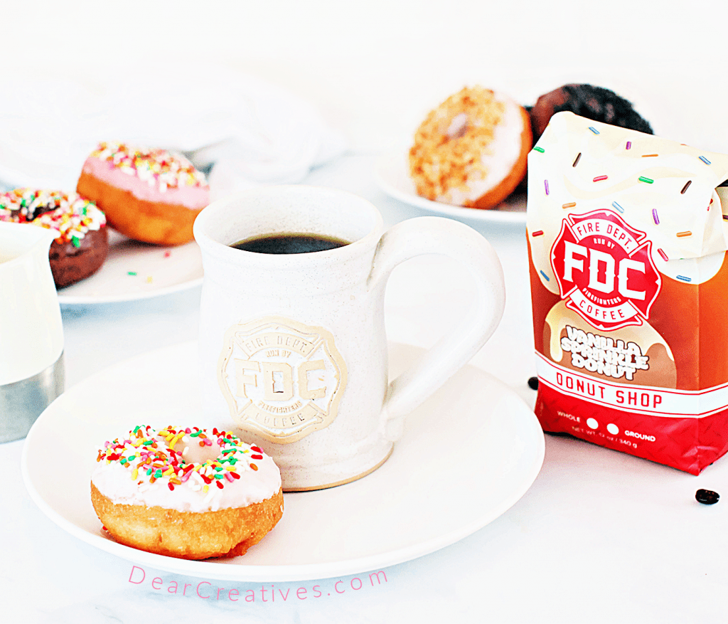 Coffee and donuts - Vanilla Sprinkle Donut - Donut Shop Coffee - Whole Bean and ground coffee for making for you, family, friend and guests. Find out more © DearCreatives.com