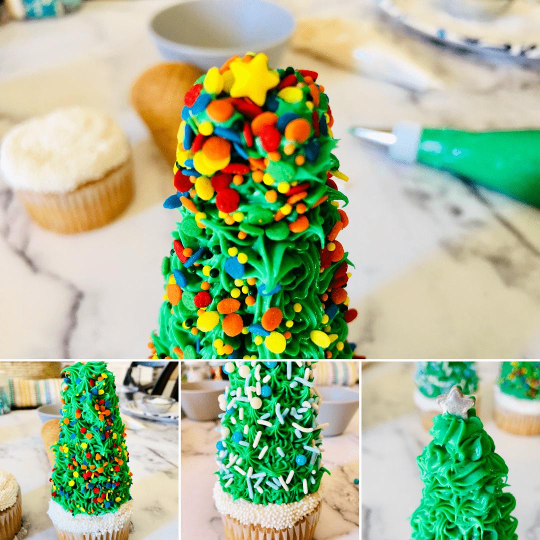 How to make Christmas Tree Cupcakes with ice cream cones. DIY Christmas Tree Cupcakes - DearCreatives.com 