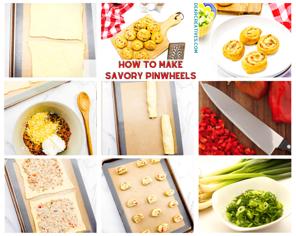 How to make savory pinwheels with chicken sausage, cream cheese and crescent rolls... Step-by-step instructions... DearCreatives.com