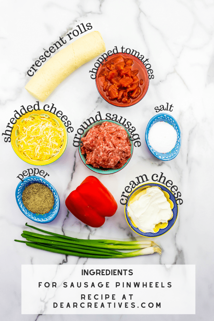 Sausage Pinwheels Ingredients - get the recipe for sausage pinwheels at DearCreatives.com