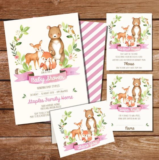 Woodland Baby Shower Invitation Set With Thank You Cards