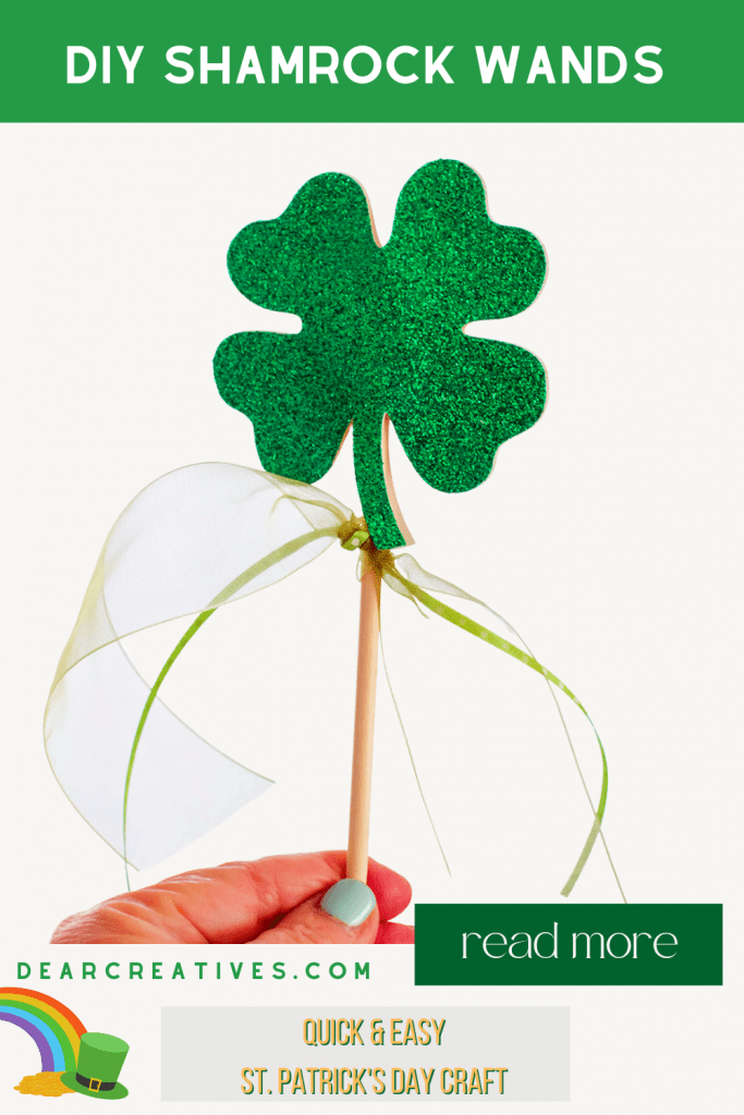Shamrock Wands DIY - St. Patrick's Day Craft - This is a beginner Criciut craft for how to make St. Patrick's Day (Clover) Wands - DearCreatives.com