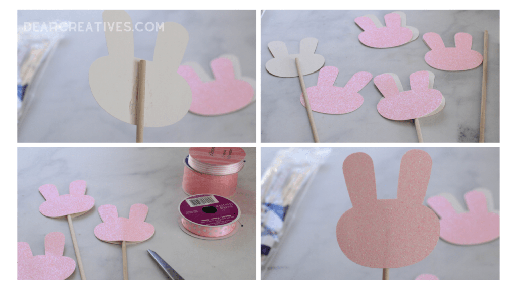 Assembling the bunny heads for the wands - Bunny Wands craft project - DearCreatives.com