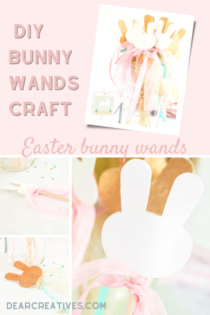 Bunny Wands - Make Easter bunny wands for the kids to twirl and have fun with at Easter and spring celebrations. See the bunny craft at DearCreatives.com