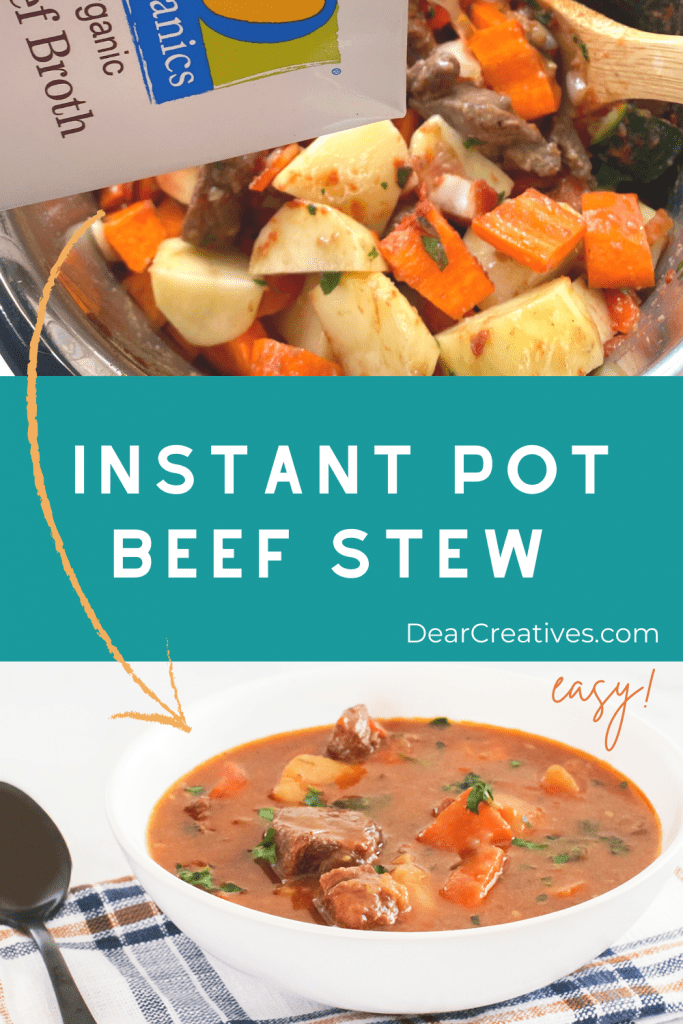 Instant Pot Beef Stew Recipe - Healthy, filled with vegetables and the beef comes out so tender!! Print the recipe at DearCreatives.com