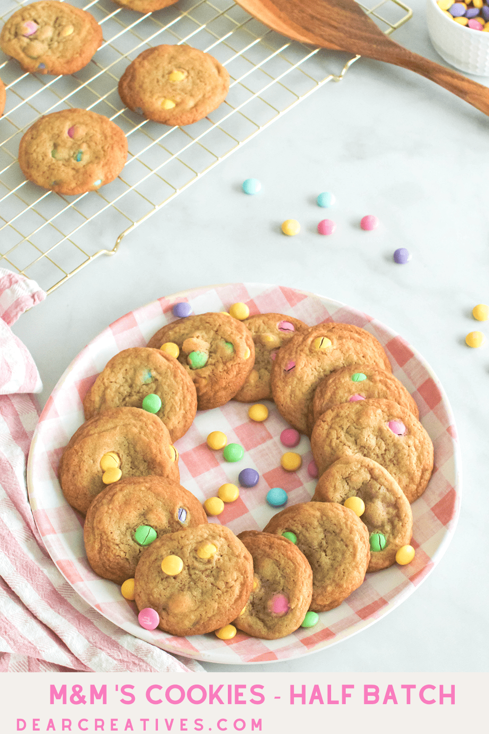 M&M's cookies small batch recipe for cookies. Use the recipe for spring celebrations or Easter cookies. DearCreatives.com