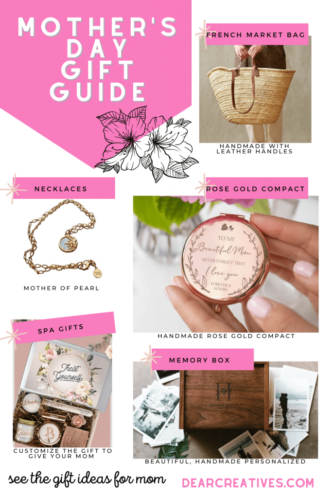 Mother's Day Gift Ideas - list of gifts for mom and ideas that are useful, unique, beautiful, and thoughtful. See the gift guide for Mother's Day at DearCreatives.com