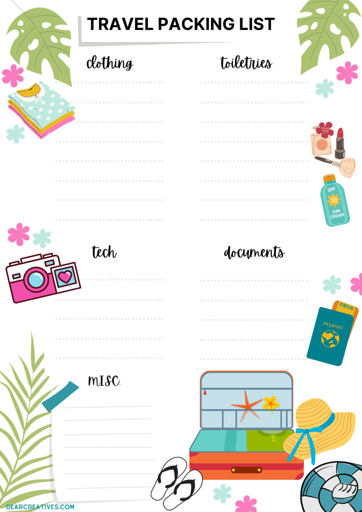 Packing For Travel Checklist - Helpful Travel Checklists! - Dear Creatives