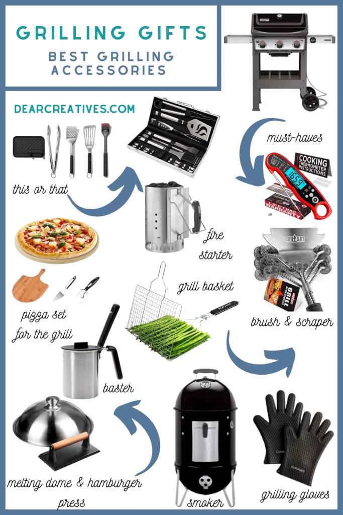 The best grilling accessories - Use this list for Father's Day gifts or to give someone who loves to grill. See all the grilling gifts and ideas at DearCreatives.com